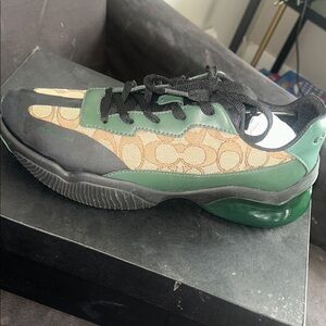 Coach Green and Tan Patterned Sneakers